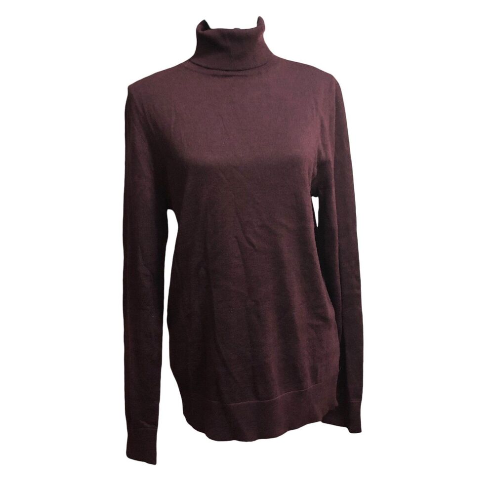 Express Merino Wool Blend Turtleneck Ribbed Knit Sweater, Deep Burgundy SZ M